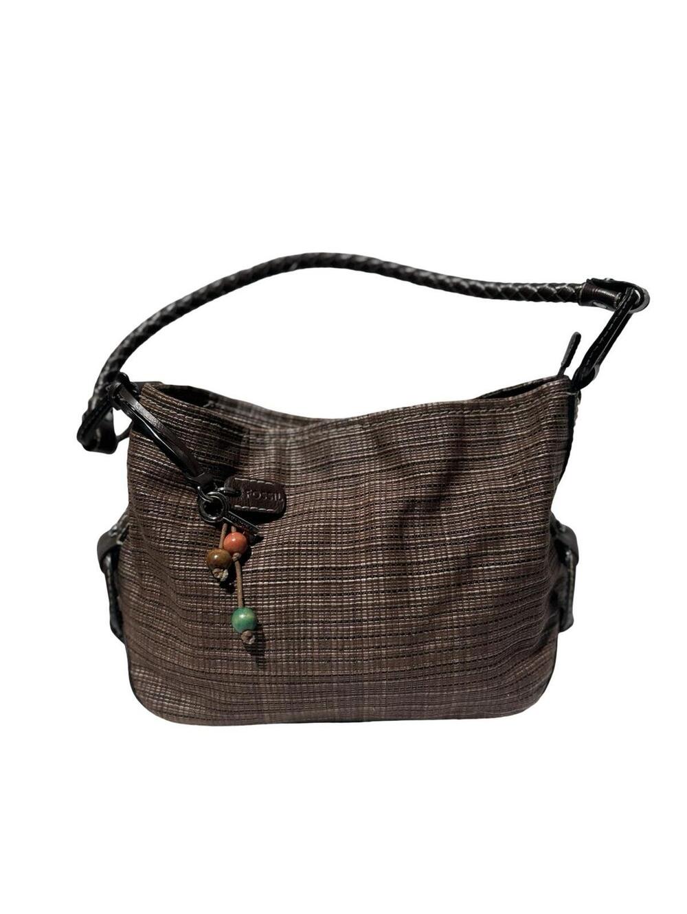 Fossil Genuine Classic 1954 Brown Woven Texture Shoulder Bag Braided Strap Purse